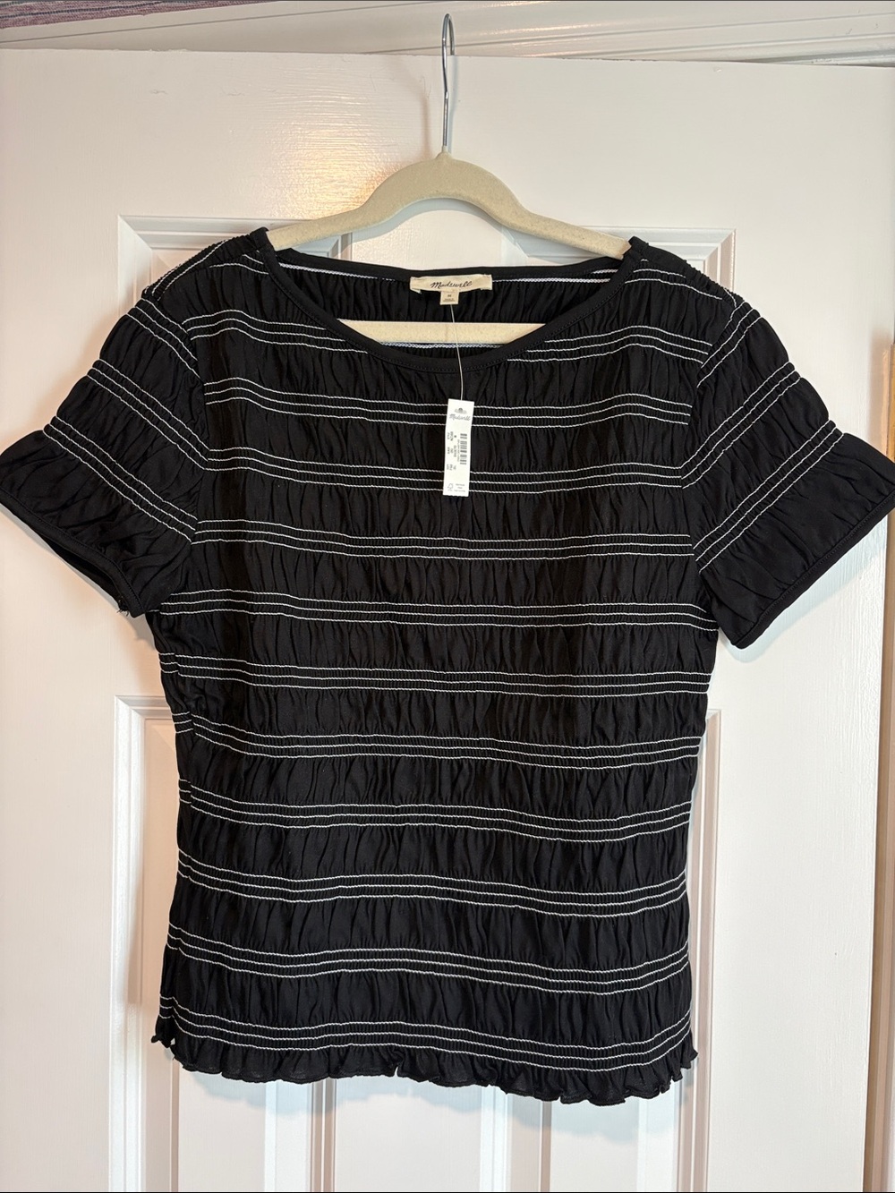 Madewell Black Short-Sleeve Ruched Stripe Tee